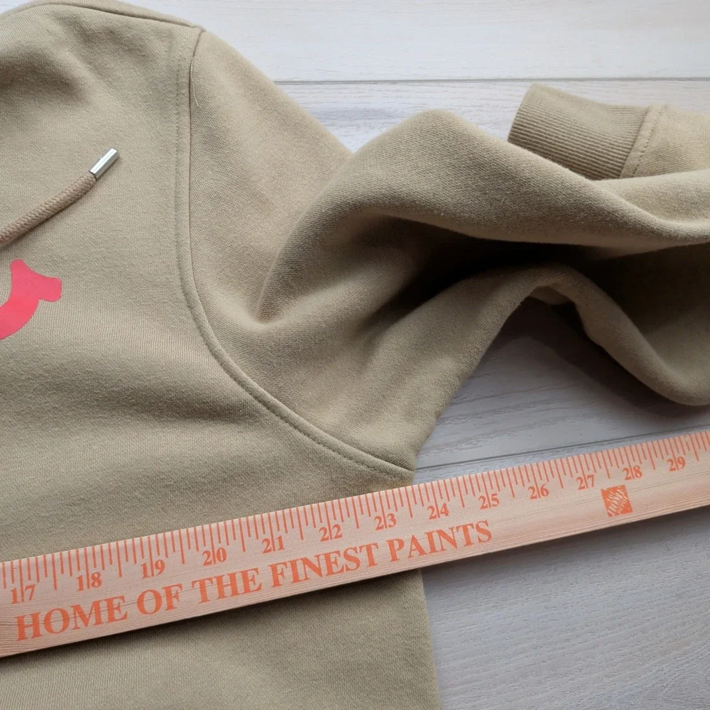 True Religion Buddha Logo Full Zip Up Hoodie Mens XL Tan Khaki Sweatshirt